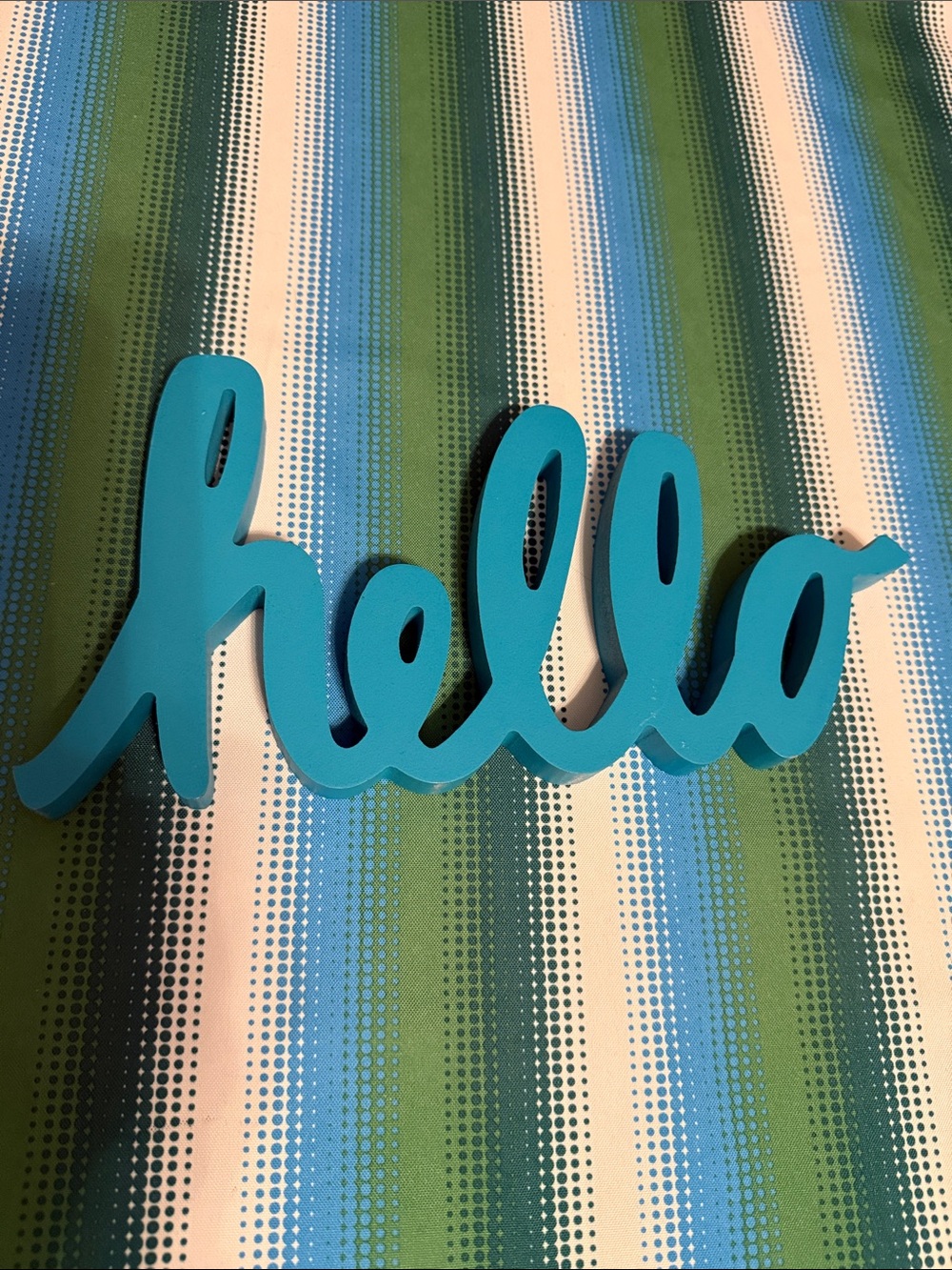 Blue "hello" Script Sign - Home Decor